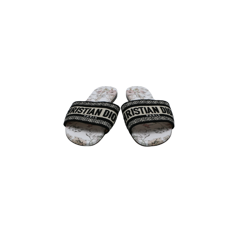 Christian Dior Dway Heeled Slide Cotton and White Multicolor Toile de Jouy Papillon Motit Size 36