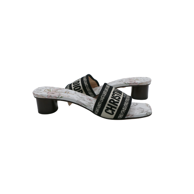 Christian Dior Dway Heeled Slide Cotton and White Multicolor Toile de Jouy Papillon Motit Size 38