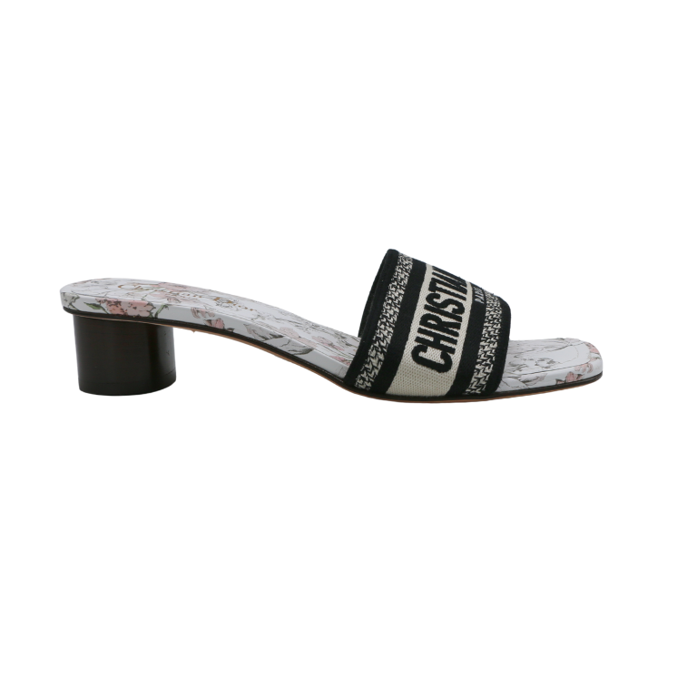 Christian Dior Dway Heeled Slide Cotton and White Multicolor Toile de Jouy Papillon Motit Size 38
