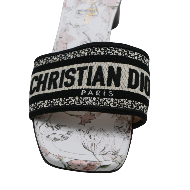 Christian Dior Dway Heeled Slide Cotton and White Multicolor Toile de Jouy Papillon Motit Size 38