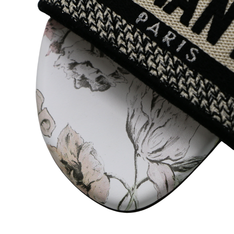 Christian Dior Dway Slide Embroidered Cotton and White Multicolor D-Floral Motif Size 37