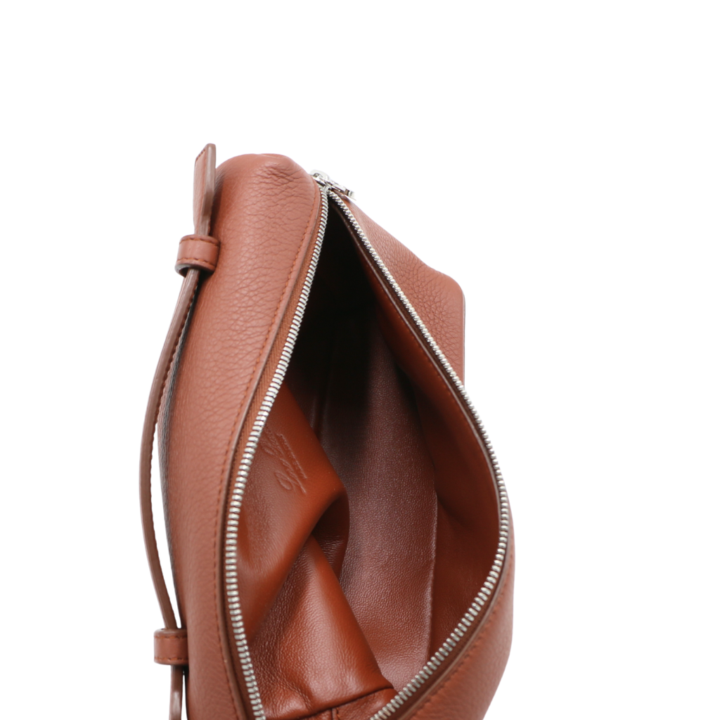 Loro Piana Grained Calfskin L19 Extra Pocket Pouch Kummel