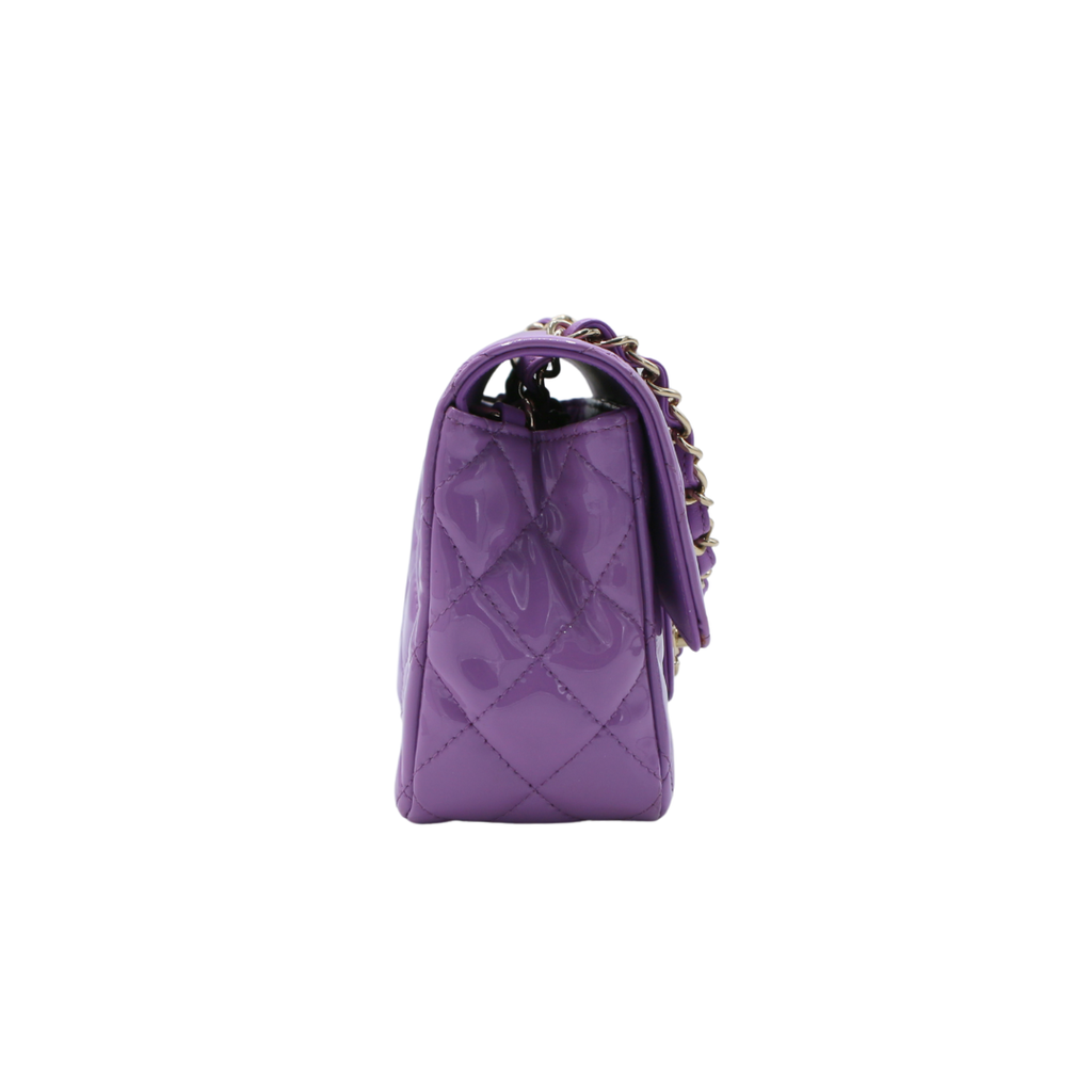 Chanel Patent Quilted Mini Rectangular Flap Purple