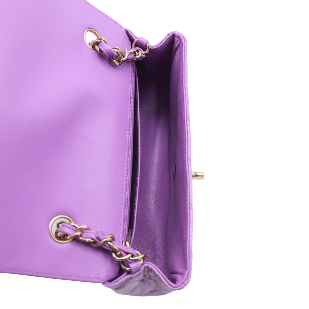 Chanel Patent Quilted Mini Rectangular Flap Purple