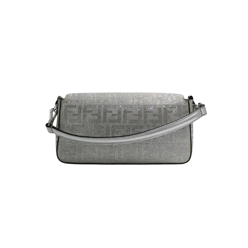 Fendi Crystal Vitello Laminato FF Baguette Crystal Argento