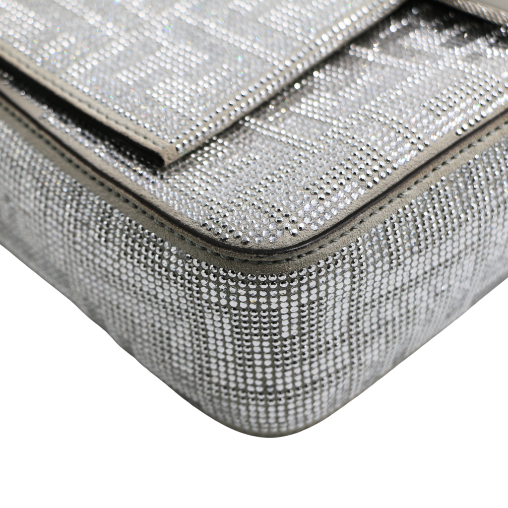 Fendi Crystal Vitello Laminato FF Baguette Crystal Argento