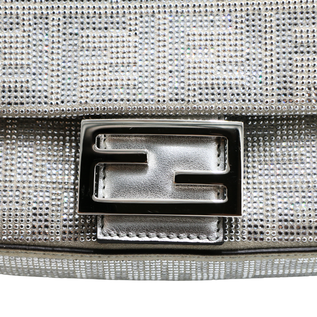 Fendi Crystal Vitello Laminato FF Baguette Crystal Argento