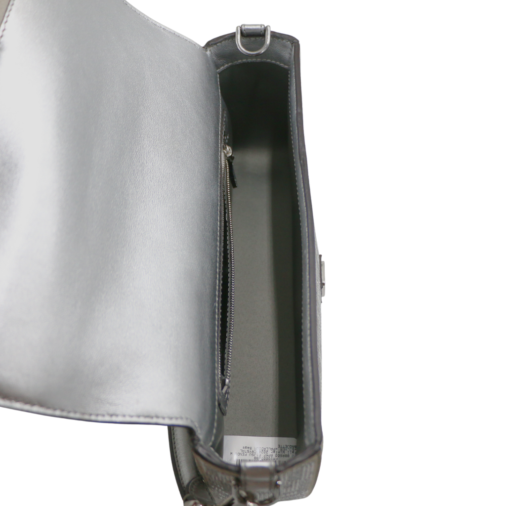 Fendi Crystal Vitello Laminato FF Baguette Crystal Argento