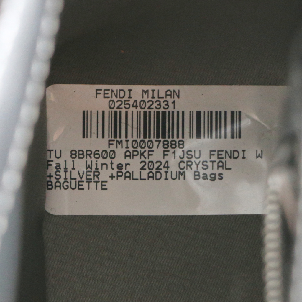 Fendi Crystal Vitello Laminato FF Baguette Crystal Argento