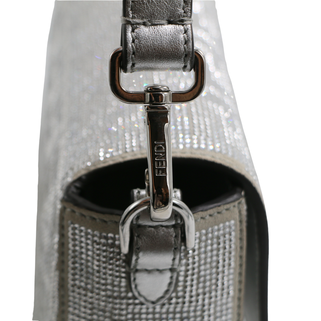 Fendi Crystal Vitello Laminato FF Baguette Crystal Argento