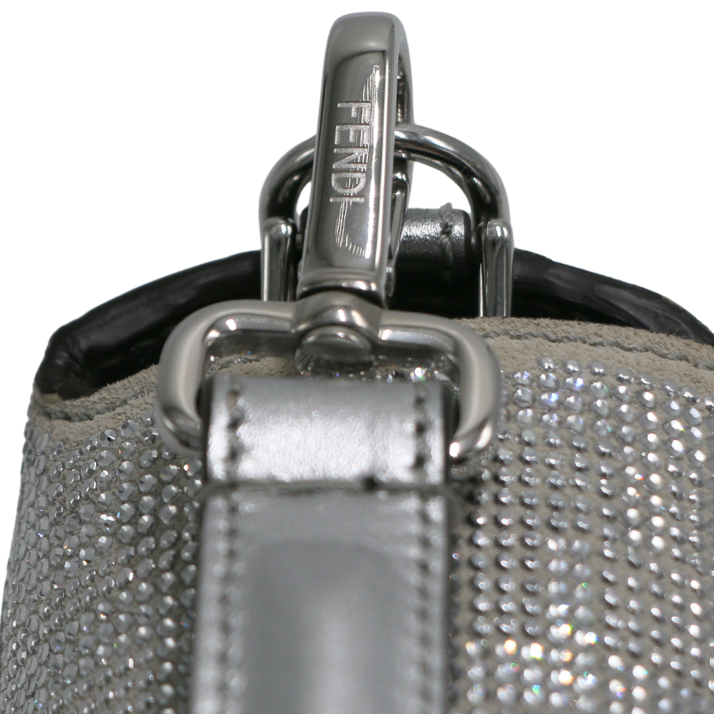 Fendi Crystal Vitello Laminato FF Baguette Crystal Argento