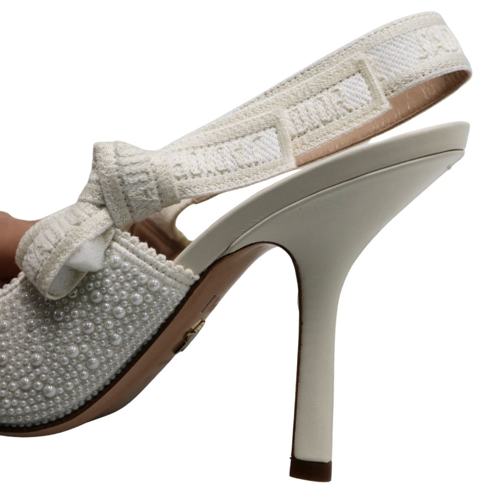 Christian Dior J'Adior Slingback Pump White Resin Pearls Size 36