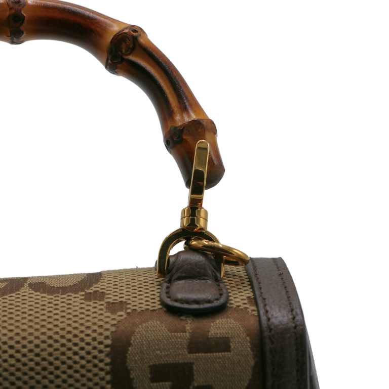 Gucci Jumbo GG Bamboo Canvas & Leather 2 Way Handbag White 686864