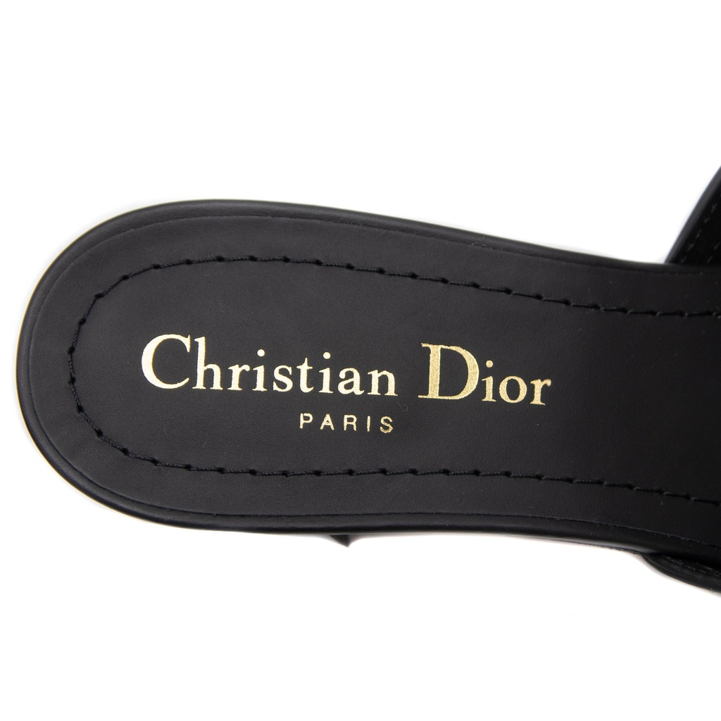 Christian Dior 30 Montaigne Heeled Slide Black Calfskin Size 37 1/2