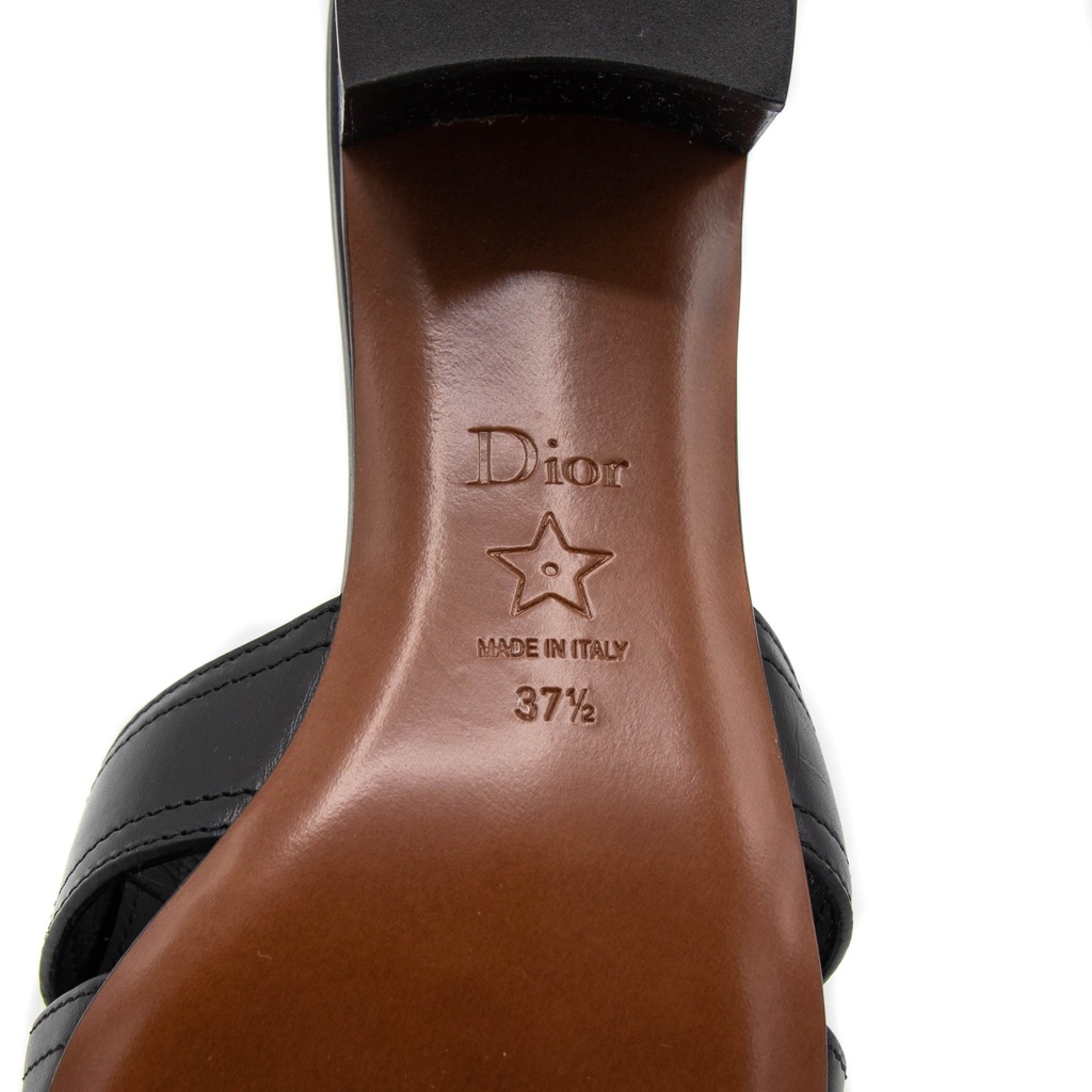 Christian Dior 30 Montaigne Heeled Slide Black Calfskin Size 37 1/2
