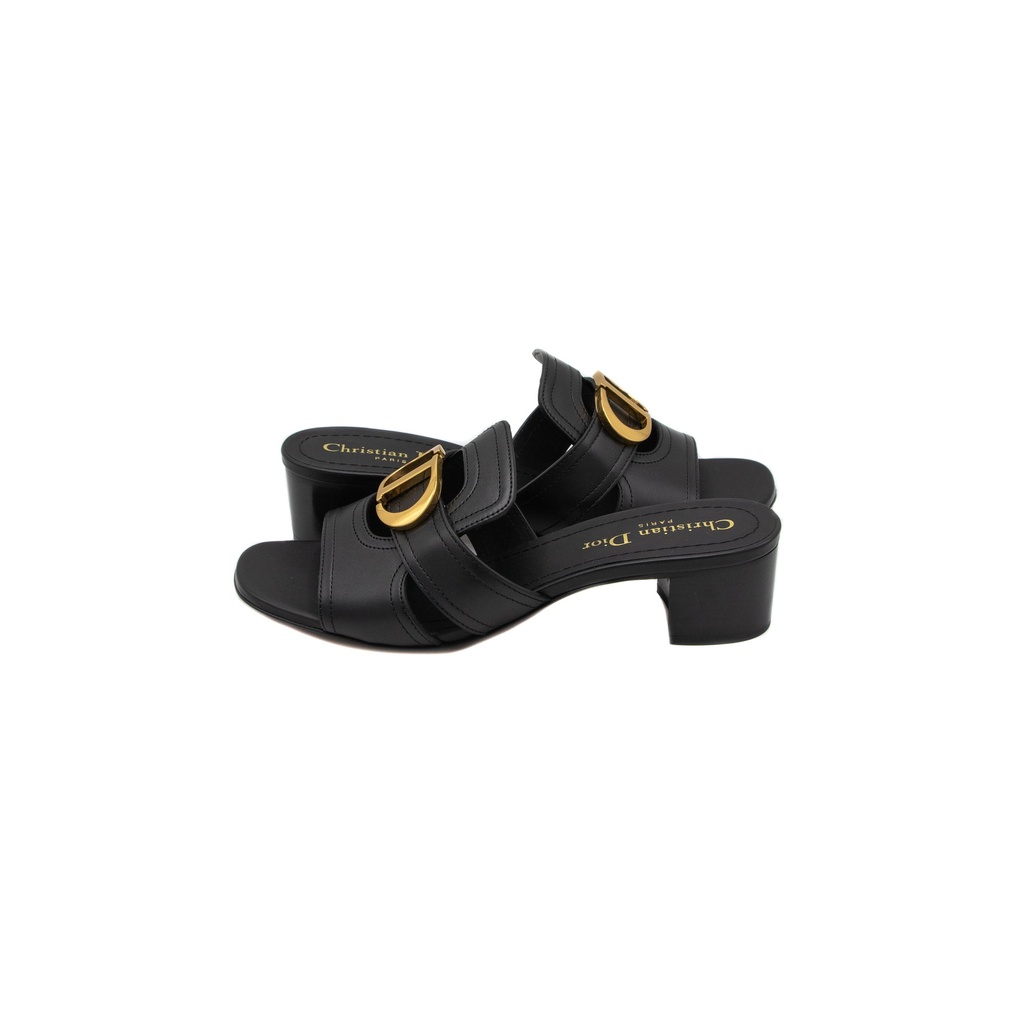 Christian Dior 30 Montaigne Heeled Slide Black Calfskin Size 37