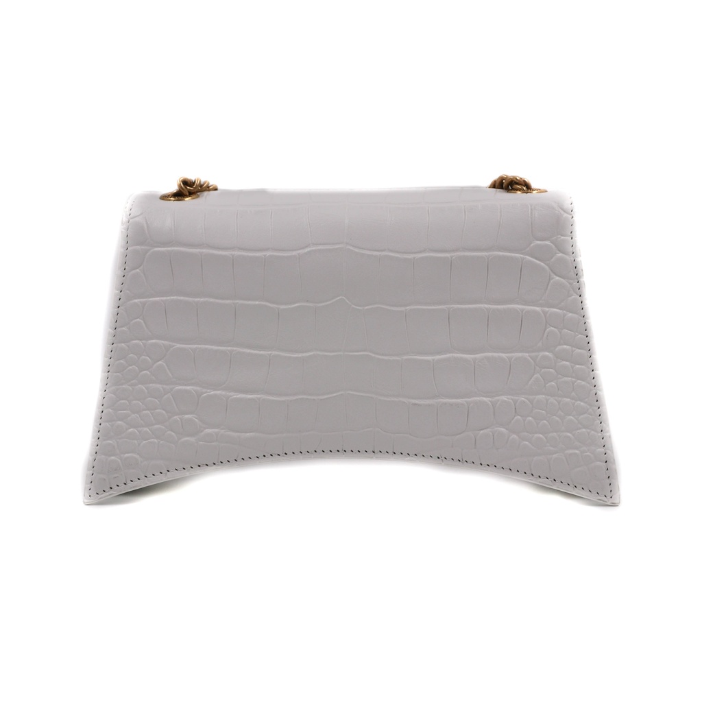 Balenciaga Chain Crush XS Crocodile Embossed Bag White