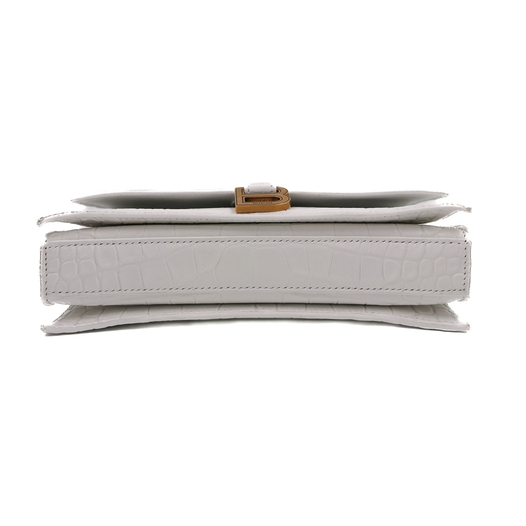 Balenciaga Chain Crush XS Crocodile Embossed Bag White