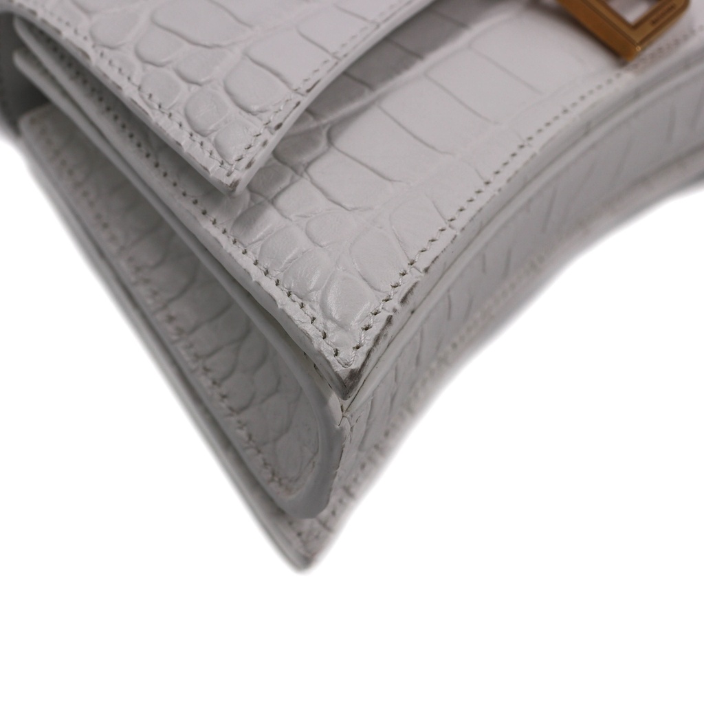 Balenciaga Chain Crush XS Crocodile Embossed Bag White