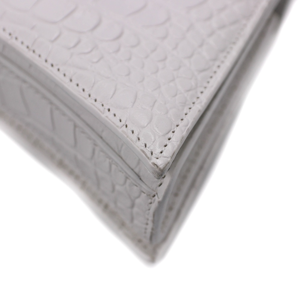 Balenciaga Chain Crush XS Crocodile Embossed Bag White
