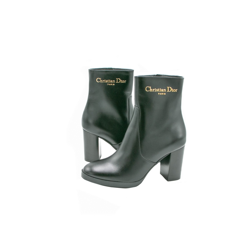 Christian Dior D-Town Heeled Boot Black Calfskin Size 36