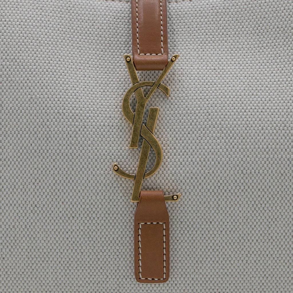 Saint Laurent Le 5 A 7 Hobo Canvas Bag Beige and Brown