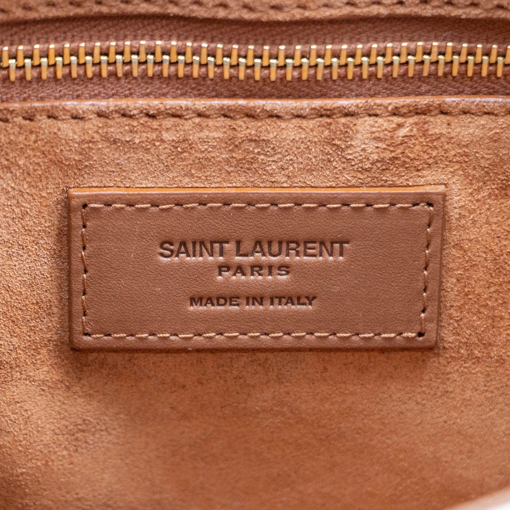 Saint Laurent Le 5 A 7 Hobo Canvas Bag Beige and Brown