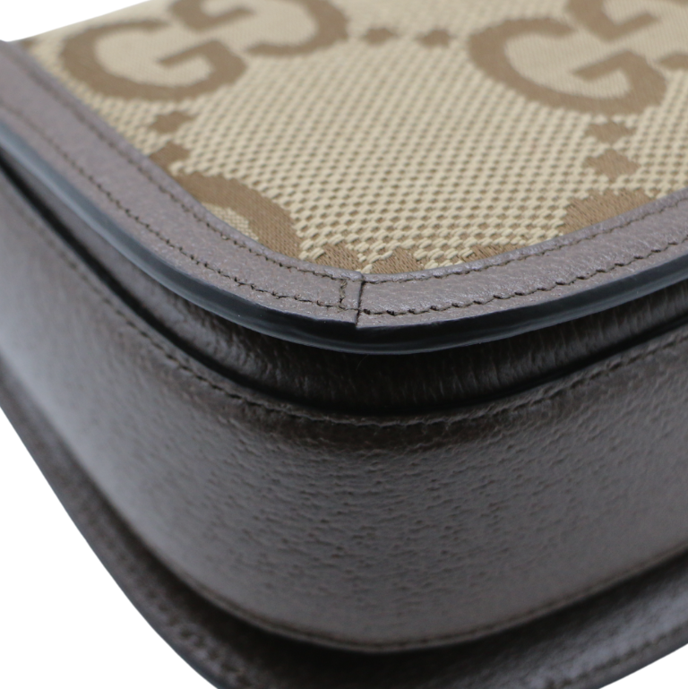 Gucci Jumbo GG Bamboo Canvas & Leather 2 Way Handbag Brown 686864