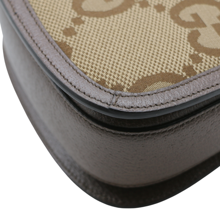 Gucci Jumbo GG Bamboo Canvas & Leather 2 Way Handbag Brown 686864