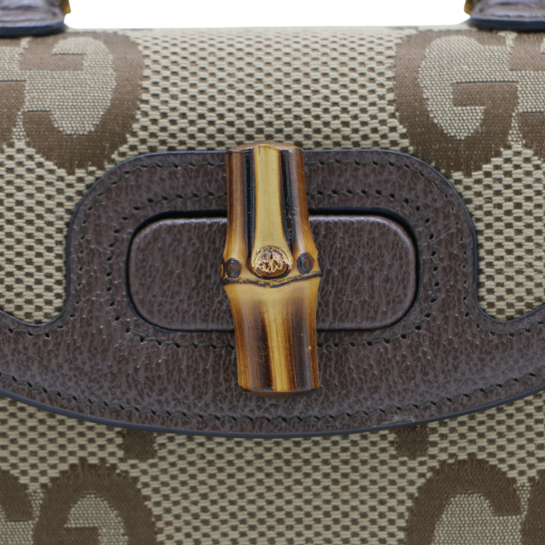 Gucci Jumbo GG Bamboo Canvas & Leather 2 Way Handbag Brown 686864