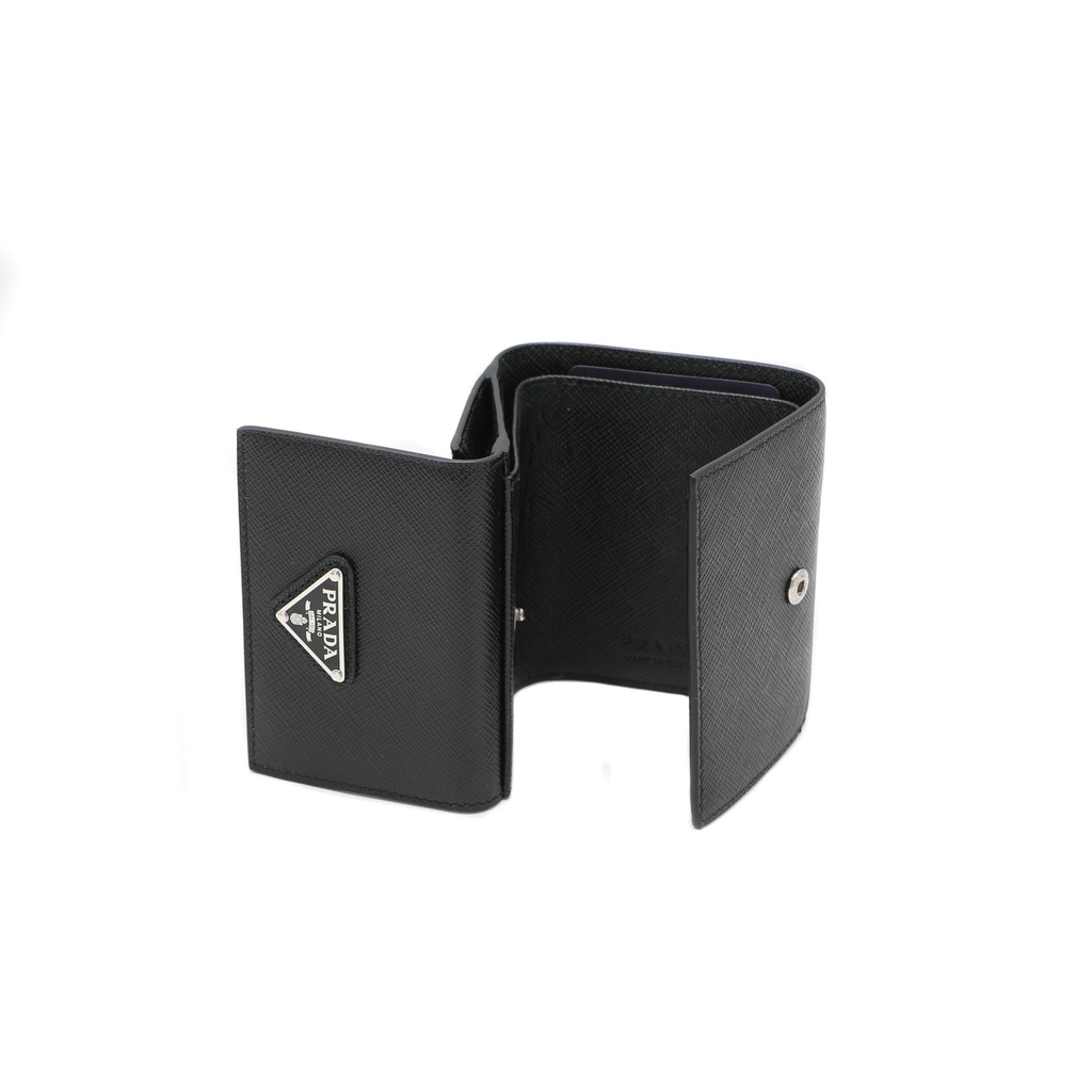 Prada Saffiano Triangle Tri-Fold Wallet Black
