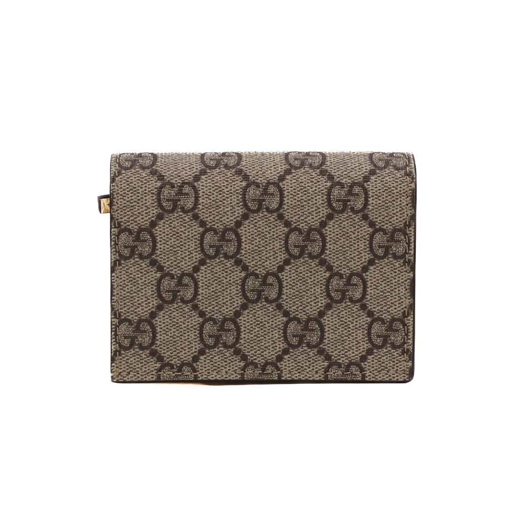 Gucci GG Marmont Bi-Color Card Case Wallet In Beige And Gold Leather 658610