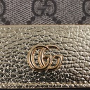 Gucci GG Marmont Bi-Color Card Case Wallet In Beige And Gold Leather 658610