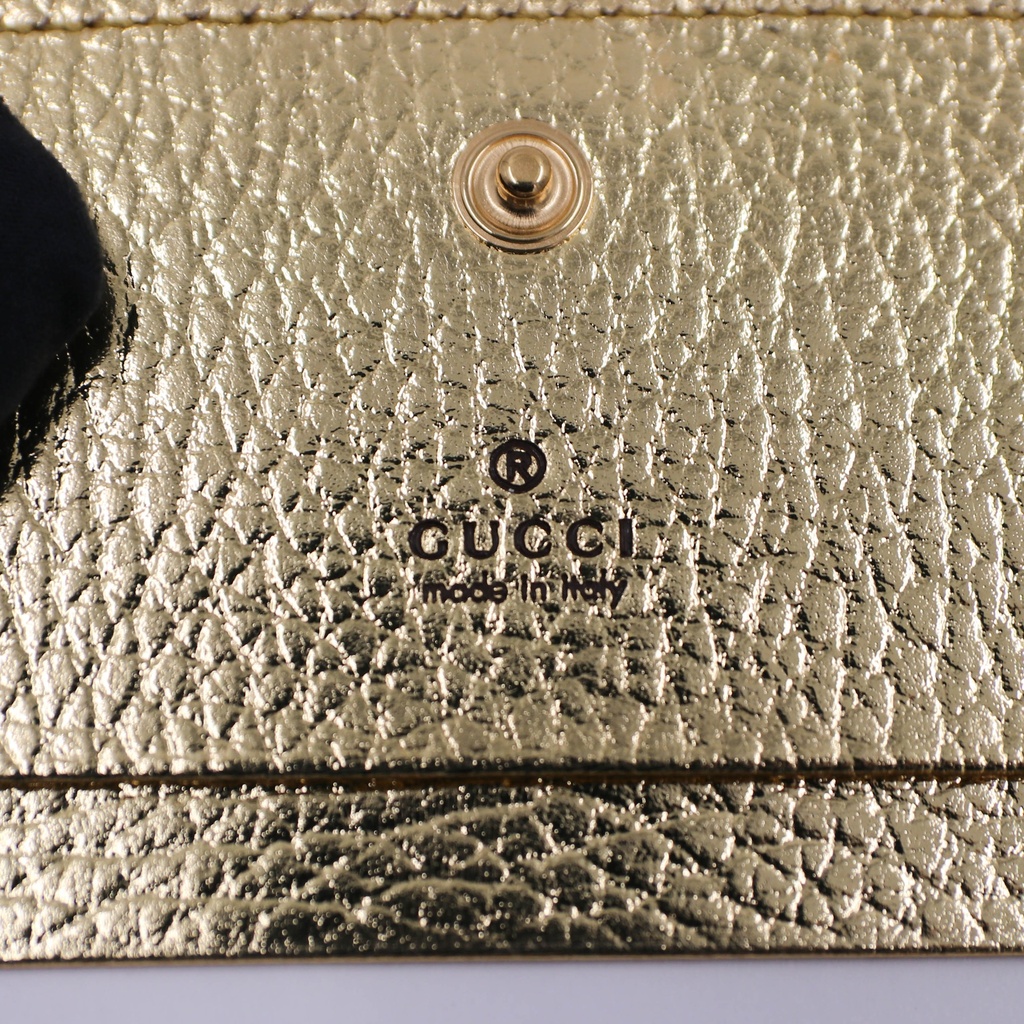 Gucci GG Marmont Bi-Color Card Case Wallet In Beige And Gold Leather 658610