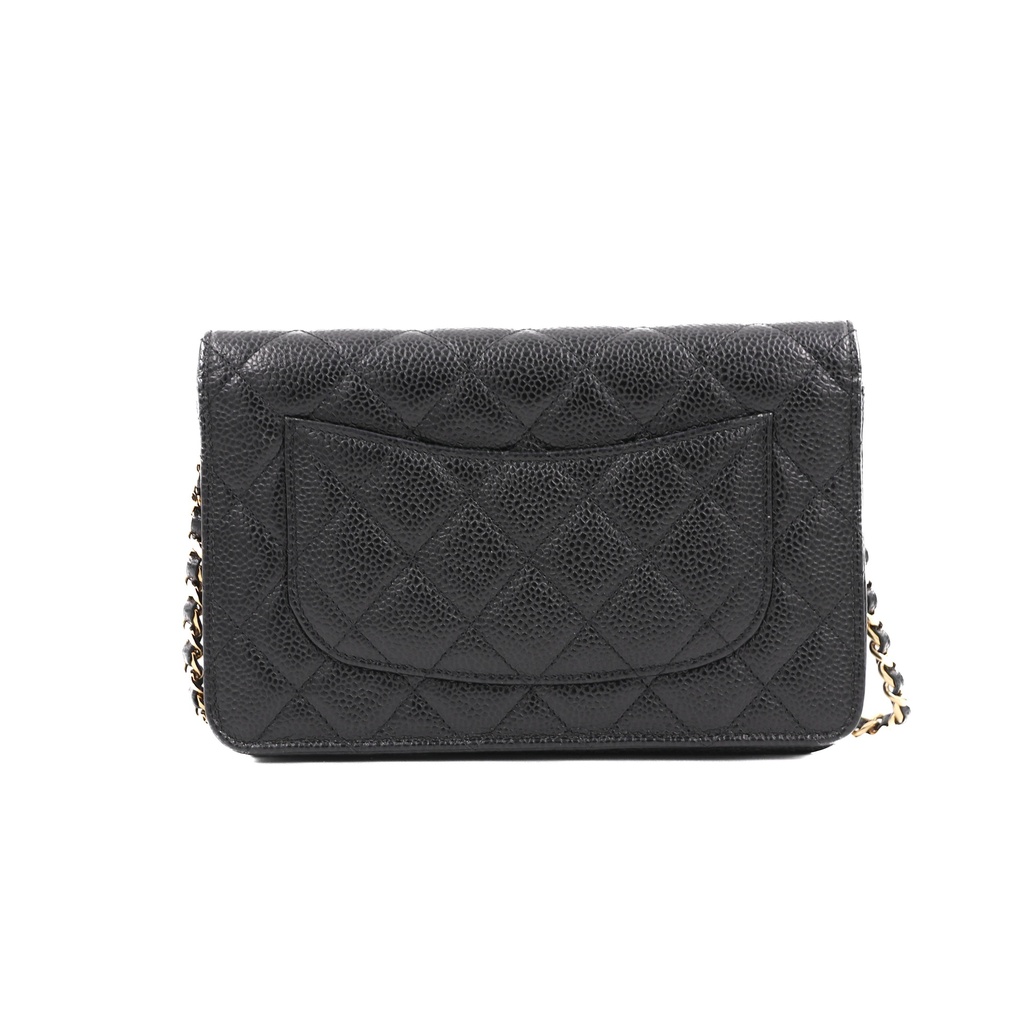 Chanel Black Quilted Caviar Leather Wallet On Chain