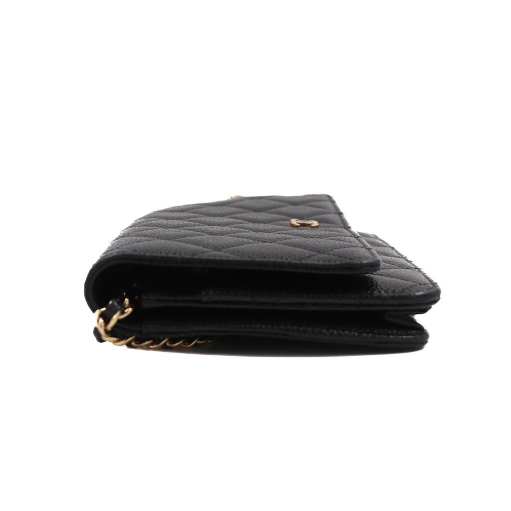 Chanel Black Quilted Caviar Leather Wallet On Chain
