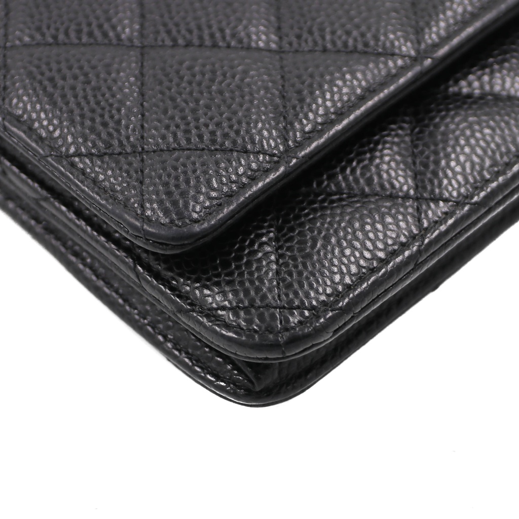 Chanel Black Quilted Caviar Leather Wallet On Chain