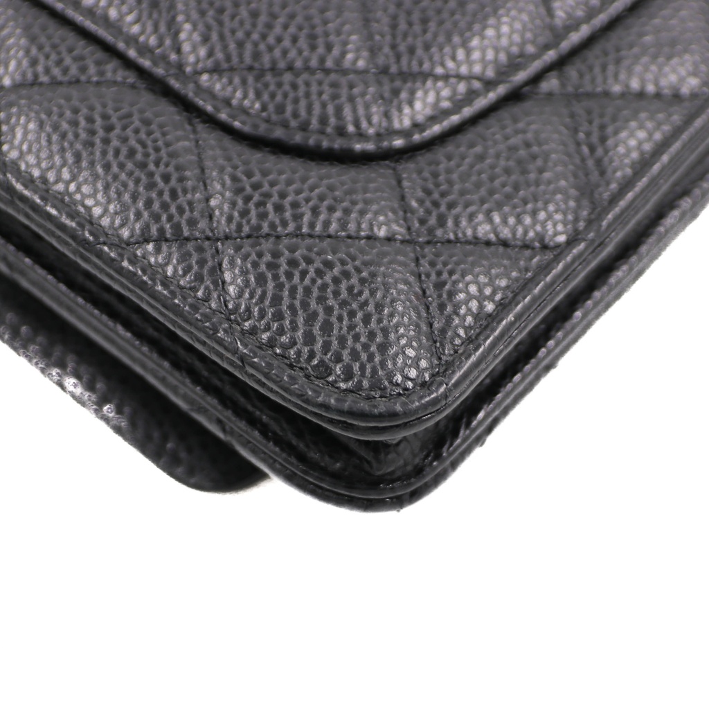 Chanel Black Quilted Caviar Leather Wallet On Chain