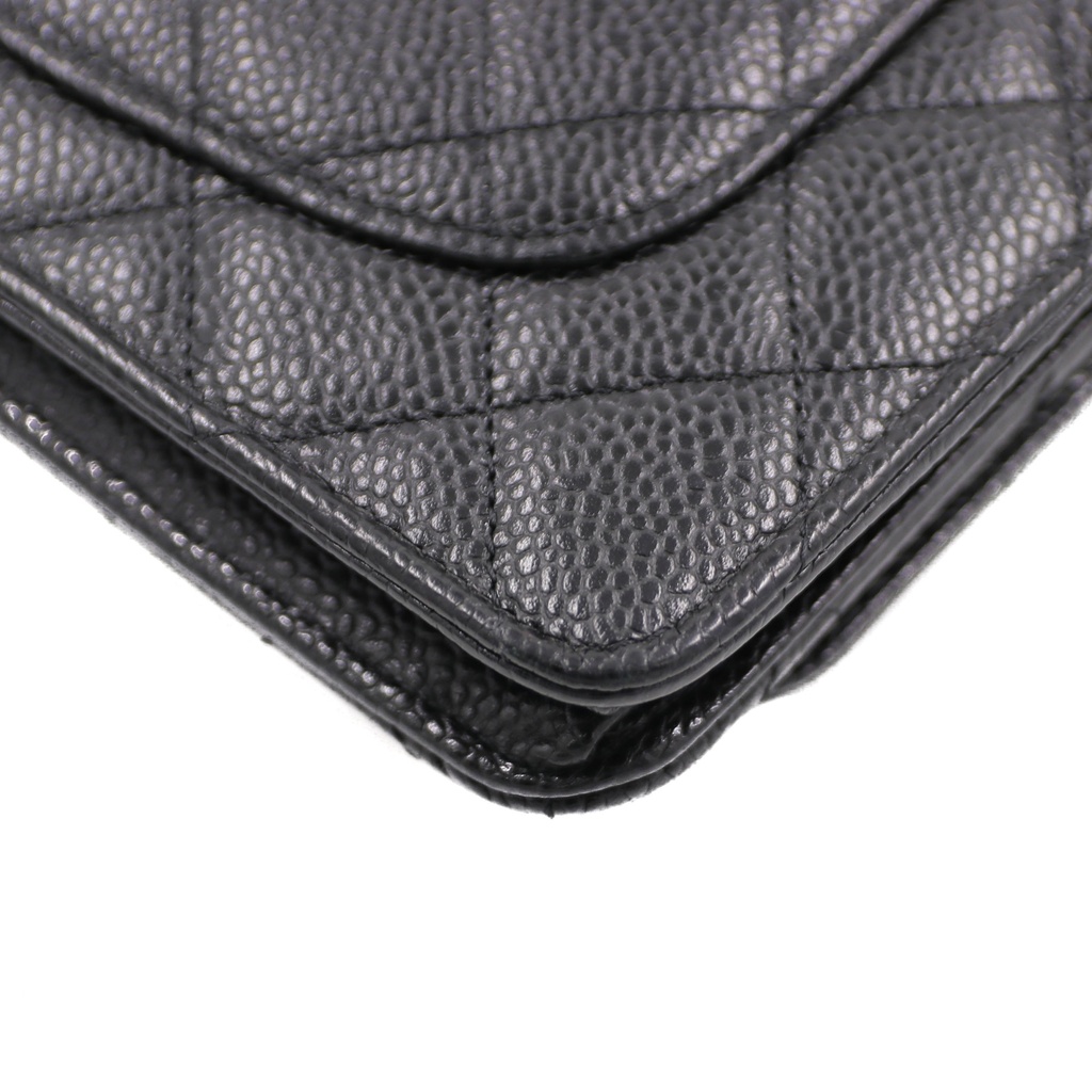 Chanel Black Quilted Caviar Leather Wallet On Chain