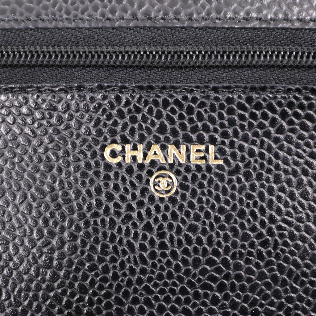Chanel Black Quilted Caviar Leather Wallet On Chain