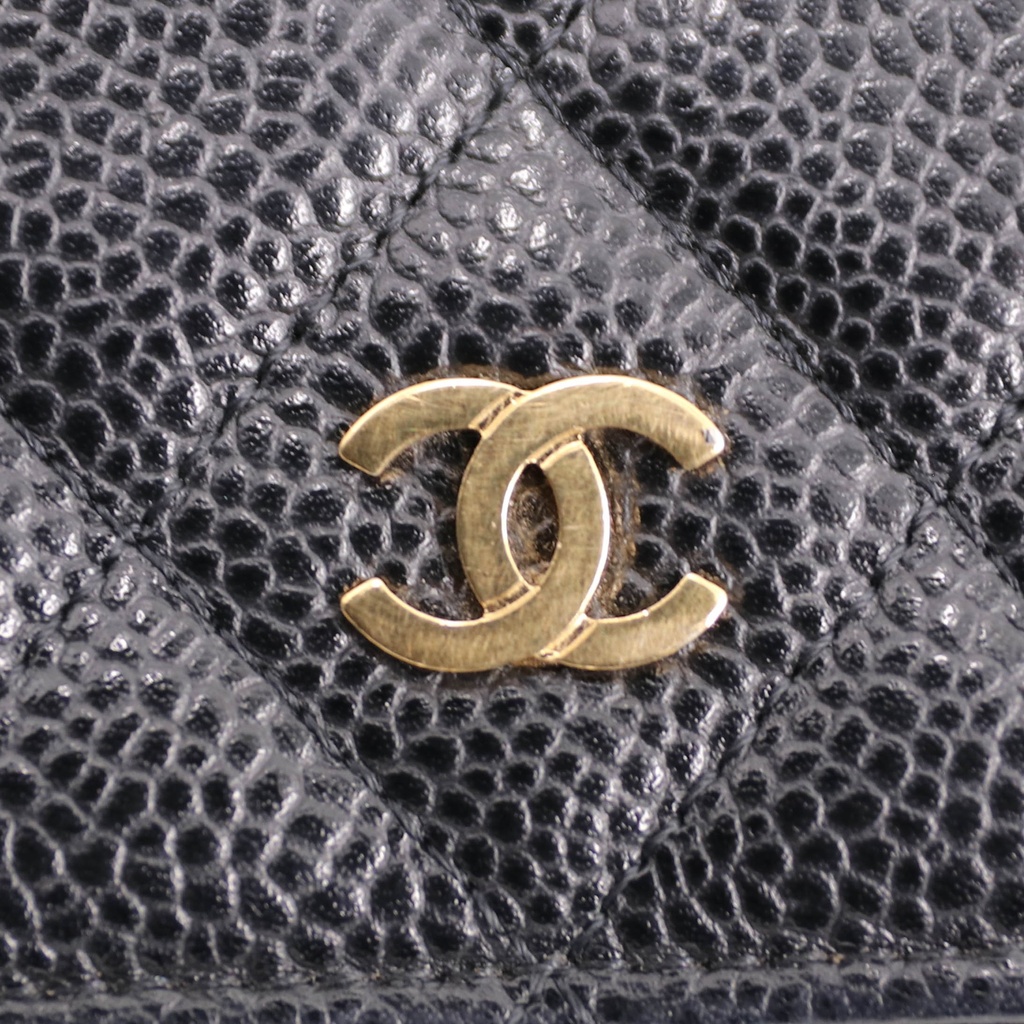 Chanel Black Quilted Caviar Leather Wallet On Chain