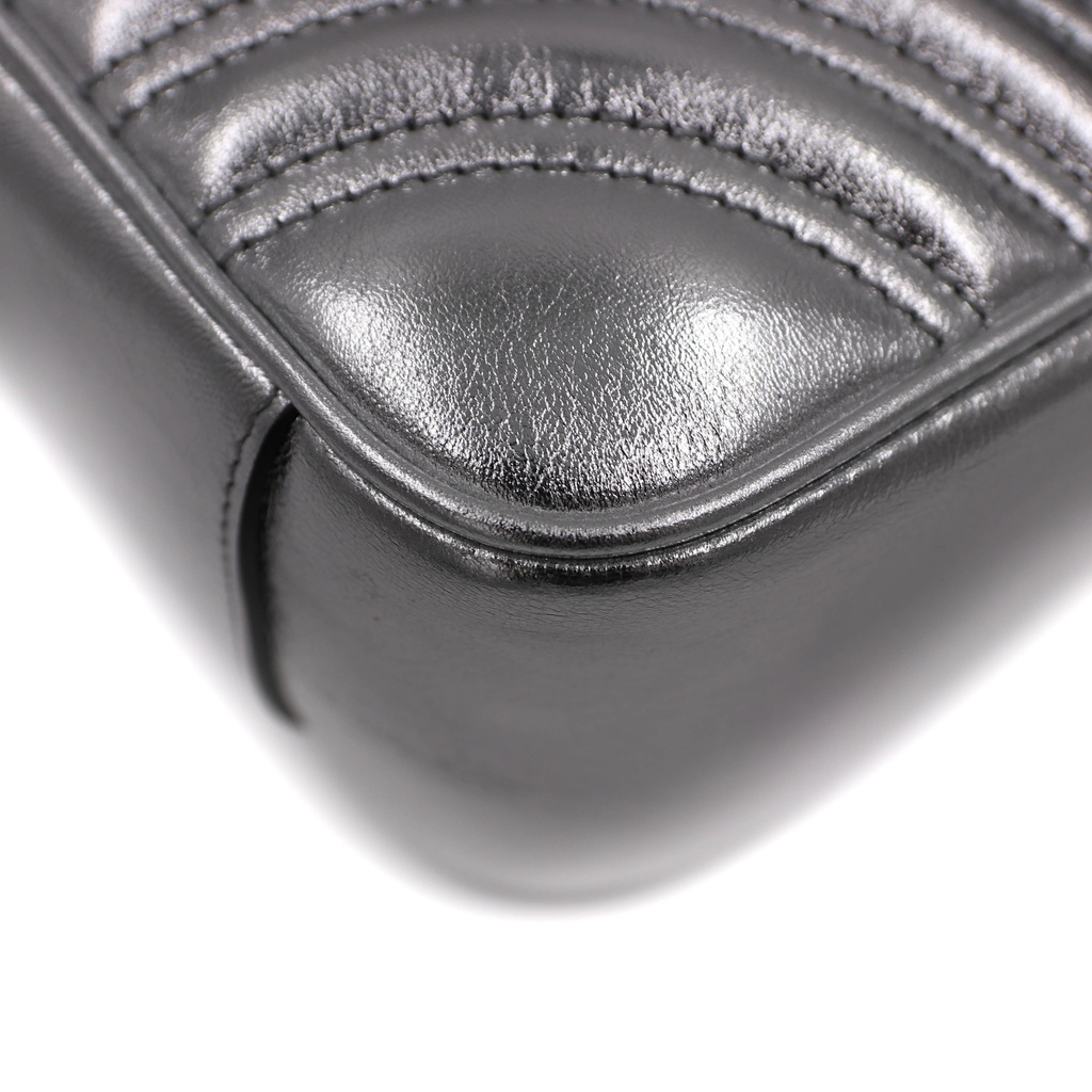 Gucci GG Marmont Small Shoulder Bag Matelassé Silver 443497