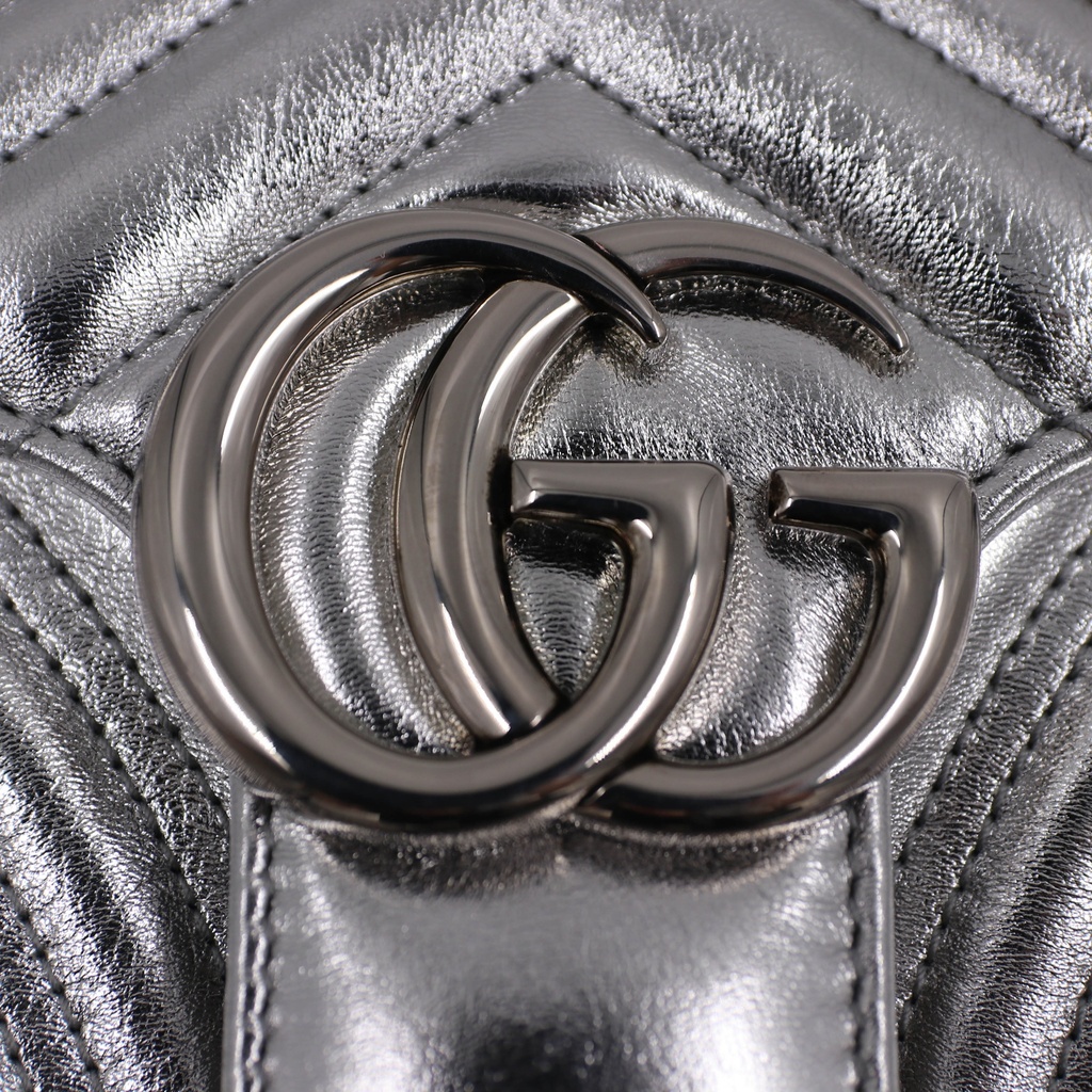 Gucci GG Marmont Small Shoulder Bag Matelassé Silver 443497