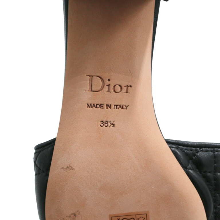 Christian Dior Lady Dior Heels Slide Lamskin Black In Size 36 1/2