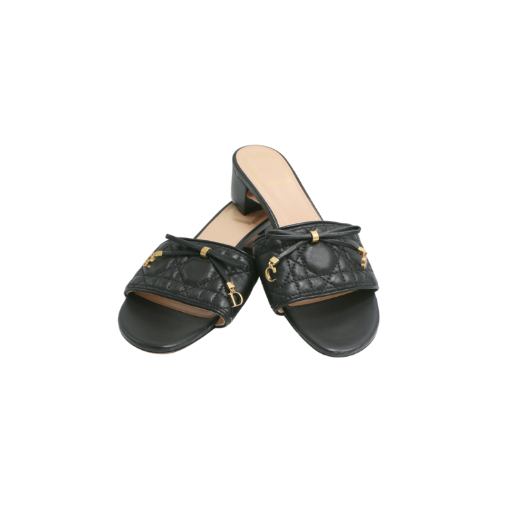 Christian Dior Lady Dior Heels Slide Lamskin Black In Size 38 1/2