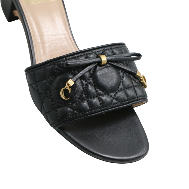 Christian Dior Lady Dior Heels Slide Lamskin Black In Size 38 1/2