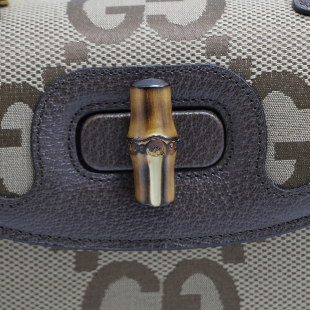 Gucci Bamboo 1947 Jumbo GG Canvas & Leather Handbag Brown 675797