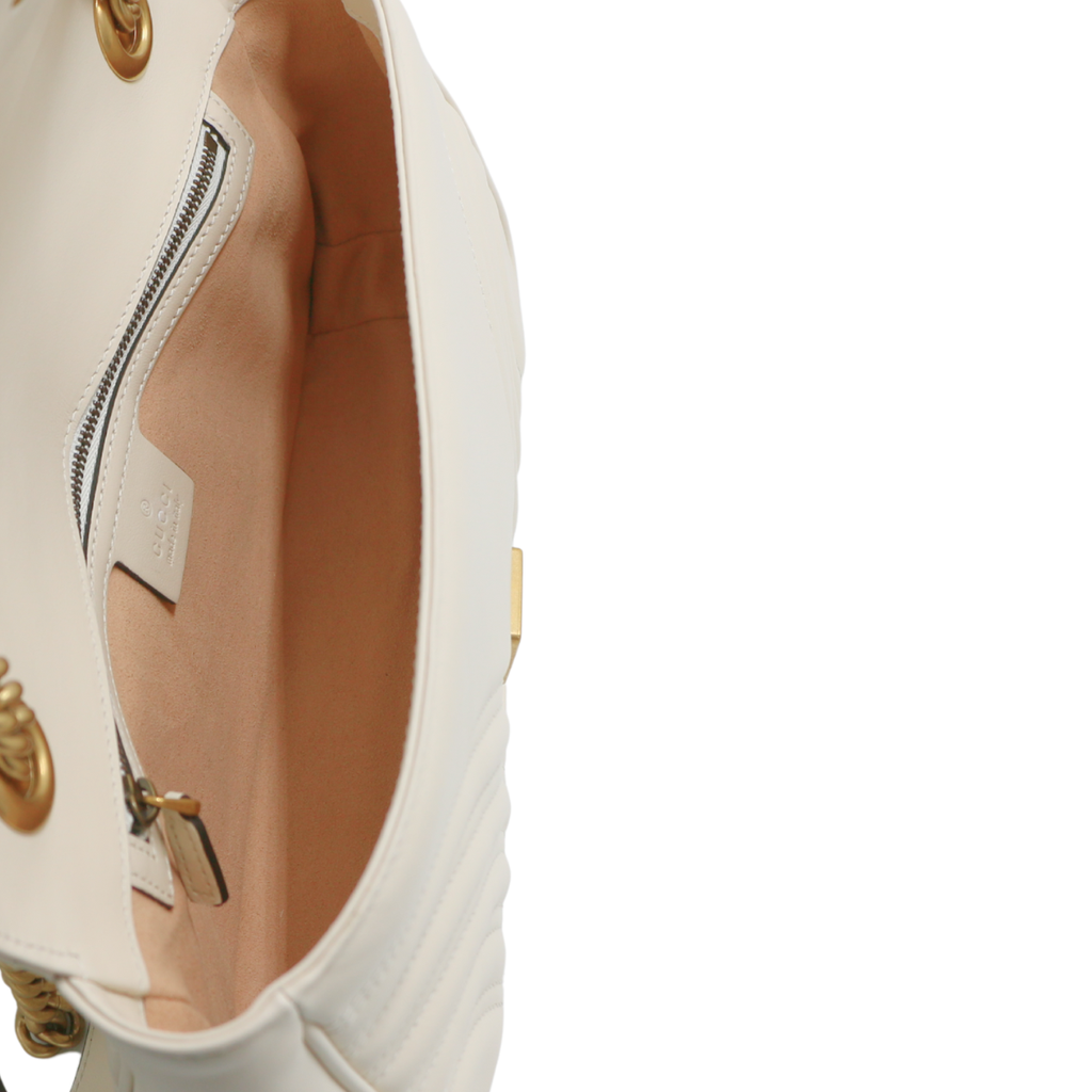 Gucci GG Marmont Small Shoulder Bag Matelassé White 443497