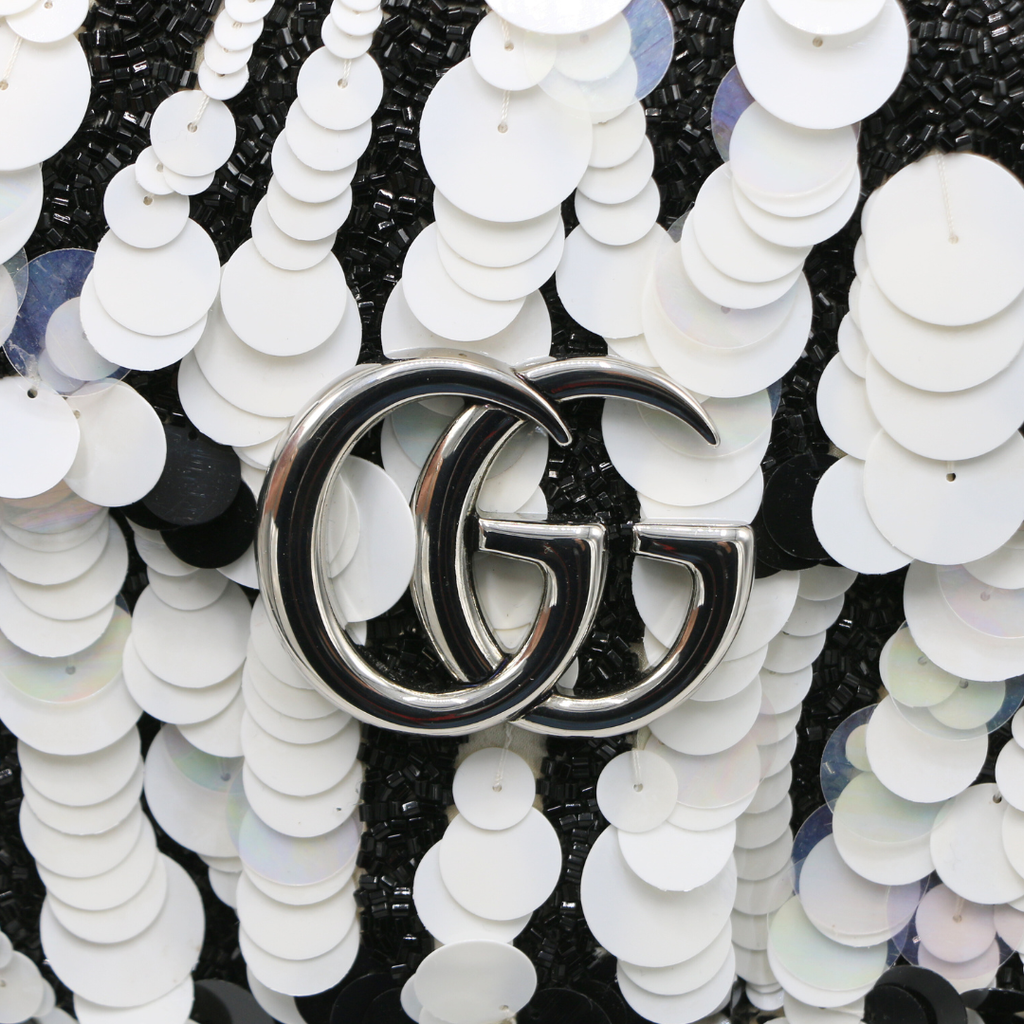 Gucci GG-Marmont Sequinned Zebra-Stripe Shoulder Bag 443497