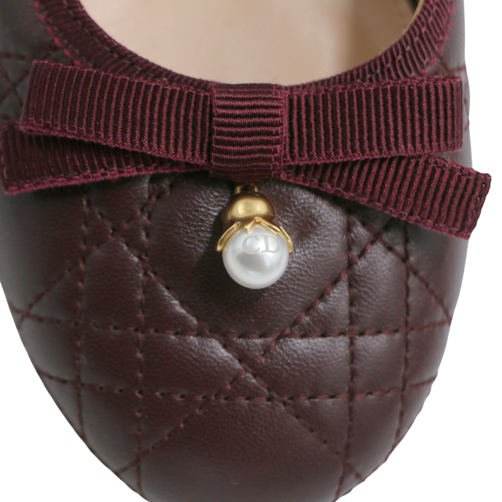 Christian Dior Ballet Slingback Pumps Lambskin Leather Burgundy Size 39